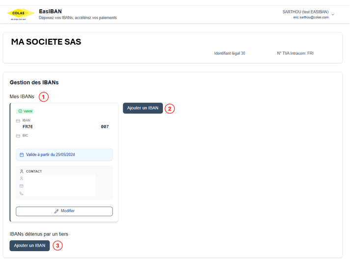 Page de gestion des IBAN