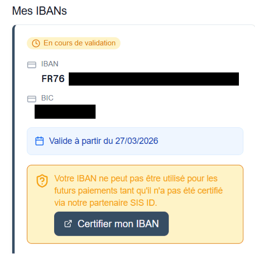 Bloc de certification IBAN